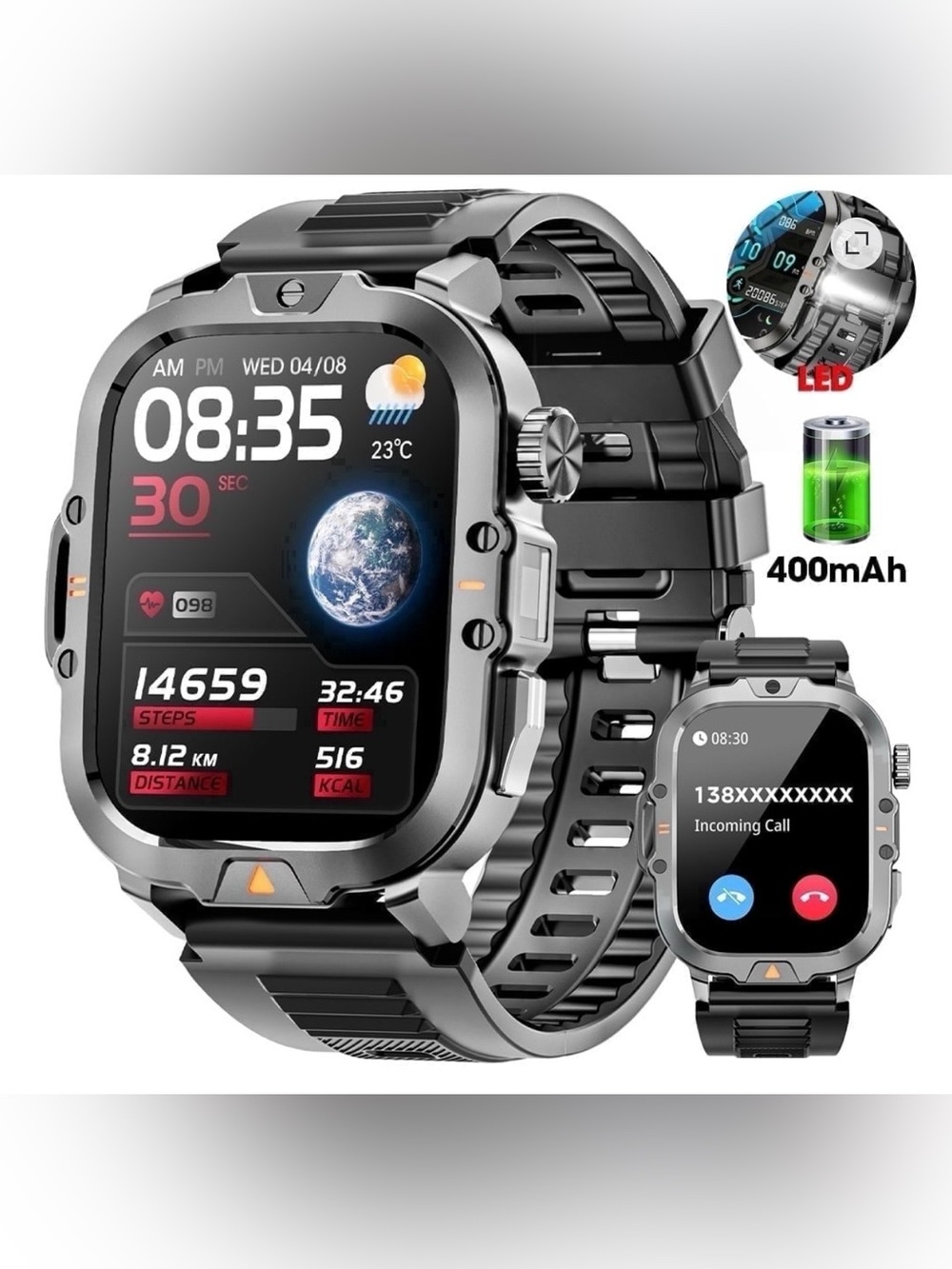 NWT Men Smartwatch w/Fitness Tracker 2.01-inch Answer/Make Calls IP68 Waterproof